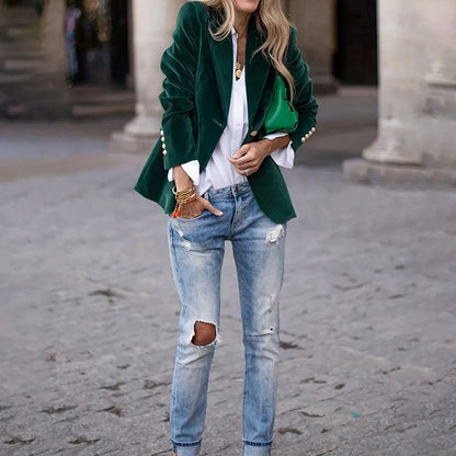 Velvet Lapel Casual Suit Business Fashion Slim Single-breasted Jacket Outwear Clothing For Women