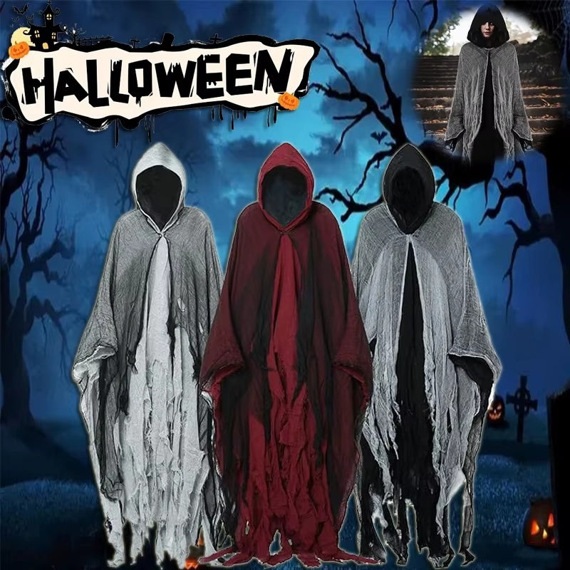 Unisex Halloween Ghost Dementors Cosplay Costume Gothic Horror Zombie Tattered Hooded Capes Day Of The Dead Party Props Cloaks